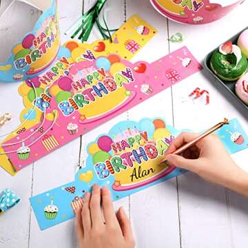 Yunsailing 36 Pcs Happy Birthday Crowns for Kids Paper Birthday Hat Crowns for Classroom Gifts Kids' Party(Pink, Yellow, Blue)