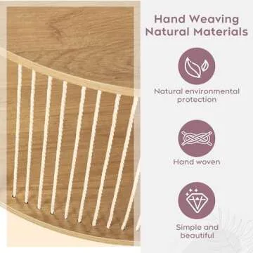 Brafab Natural Fiber Rope Coffee Table Set of 3 for Living Room, Round Wooden Rattan Coffee Table and Two End Tables, Boho 2 Tier Modern Side Table with Metal Frame for Apartment Office (Natural)