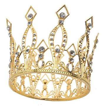 JANOU Crown Tiara Cake Topper - Exquisite Gold Crystal Cake Decoration for All Occasions