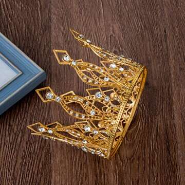 JANOU Crown Tiara Cake Topper - Gold Crystal Elegance for Cakes