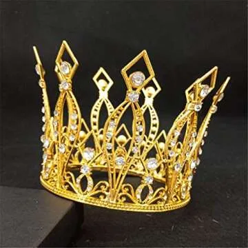 JANOU Crown Tiara Cake Topper - Gold Crystal Elegance for Cakes