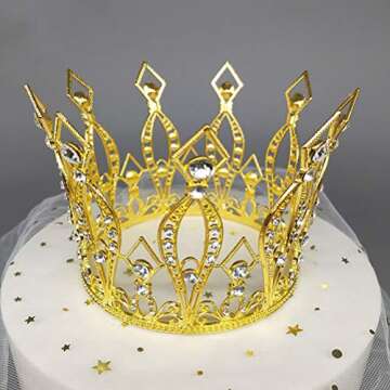 JANOU Crown Tiara Cake Topper - Gold Crystal Elegance for Cakes