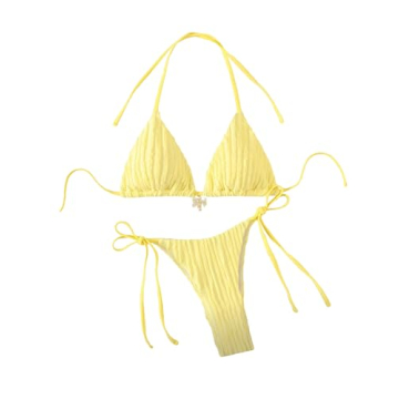 WDIRARA Women's Stylish 2 Piece Backless Tie Back Halter Bikini Swimwear