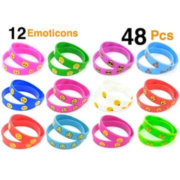 OHill 48 Pack Silicone Wristbands Bracelets Kids Birthday Party Supplies Favors Prize Rewards, Kids Size