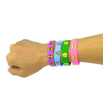 OHill 48 Pack Silicone Wristbands Bracelets Kids Birthday Party Supplies Favors Prize Rewards, Kids Size
