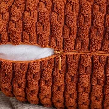 EMEMA Fall Throw Pillow Covers Soft Corduroy Decorative Boho Striped Pillowcases Square Cushion Case Farmhouse Home Decor for Couch Sofa Living Room Bed Set of 2, 18x18 Inch Burnt Orange