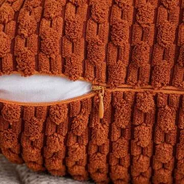 EMEMA Fall Throw Pillow Covers Soft Corduroy Decorative Boho Striped Pillowcases Square Cushion Case Farmhouse Home Decor for Couch Sofa Living Room Bed Set of 2, 18x18 Inch Burnt Orange