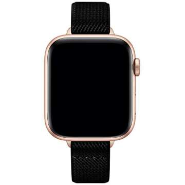 SICCIDEN Slim Stretchy Bands Compatible with Apple Watch Band 42mm 41mm 40mm 38mm, Women Elastics Nylon Thin Strap for iWatch SE2 SE Series 10 9 8 7 6 5 4 3 2 1 (Black/Rose Gold)