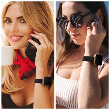 SICCIDEN Slim Stretchy Bands Compatible with Apple Watch Band 42mm 41mm 40mm 38mm, Women Elastics Nylon Thin Strap for iWatch SE2 SE Series 10 9 8 7 6 5 4 3 2 1 (Black/Rose Gold)