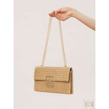 Verdusa Women's Straw Shoulder Bags Woven Clutch Purse Summer Beach Handbags Khaki One-Size