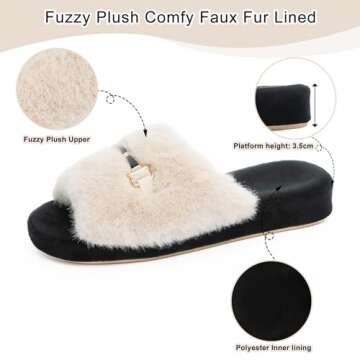 GOEWY Cozy House Slippers for Women Indoor Outdoor with Memory Foam Open Toe Fuzzy Womens Slide Slippers Sandals Arch Support House Shoes