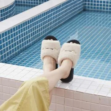 GOEWY Cozy House Slippers for Women Indoor Outdoor with Memory Foam Open Toe Fuzzy Womens Slide Slippers Sandals Arch Support House Shoes