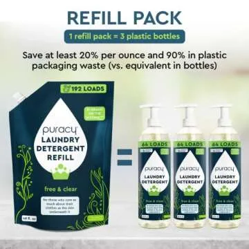 Puracy Laundry Detergent Refill - Enzyme-Powered Liquid Laundry Detergent Concentrate, Natural Laundry Detergent Seen on TikTok, Non-Toxic (Free & Clear, 48 fl oz, 192 Loads)