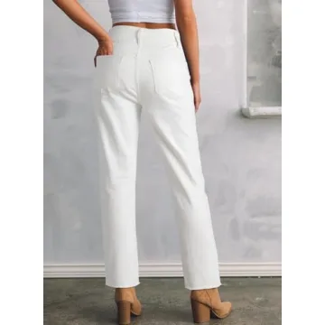 High Waisted Raw Hem Straight Leg Jeans for Women