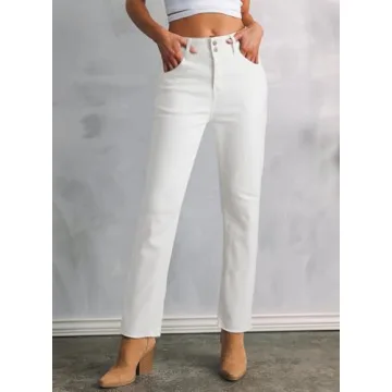 High Waisted Raw Hem Straight Leg Jeans for Women
