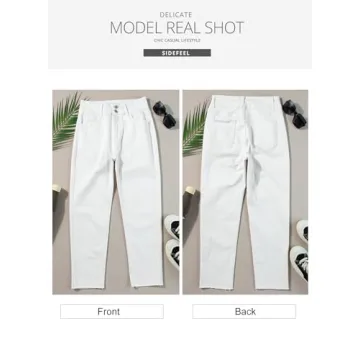 High Waisted Raw Hem Straight Leg Jeans for Women