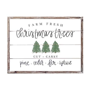 Sweet Water Decor Farm Fresh Christmas Trees Wood Sign 18x24" | Rustic Christmas Wall Art with Uniqu...
