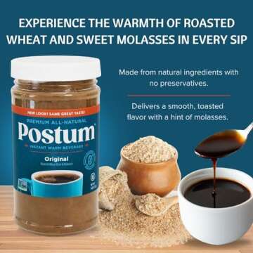 Postum Original Coffee Substitute: Caffeine-Free Delight with Roasted Wheat Bran & Molasses (8oz) | ...
