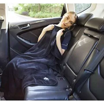 BlueHills 2-Pack Premium Soft Travel Blanket Pillow Airplane Blanket for Two in Soft Bag Pillowcase with Hand Luggage Belt and Backpack Clip, Compact Pack Large Blankets for Travel (Black T014)