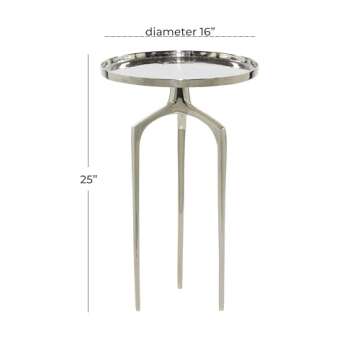Deco 79 Aluminum Metal Side End Accent Table Slim Tray Top End Table with Tripod Legs, Side Table 16" x 16" x 25", Silver