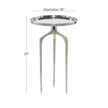 Deco 79 Aluminum Metal Side End Accent Table Slim Tray Top End Table with Tripod Legs, Side Table 16" x 16" x 25", Silver