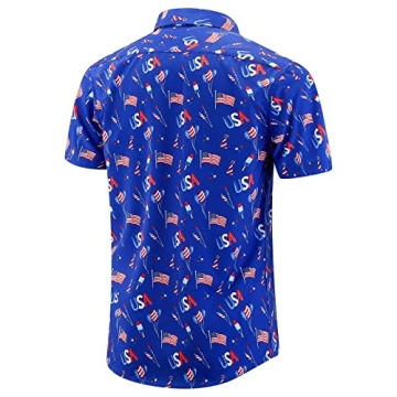 ENVMENST Men's American Flag Button Down Shirts Casual Short Sleeve Patriotic Hawaiian Shirt（Blue,L