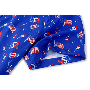 ENVMENST Men's American Flag Button Down Shirts Casual Short Sleeve Patriotic Hawaiian Shirt（Blue,L
