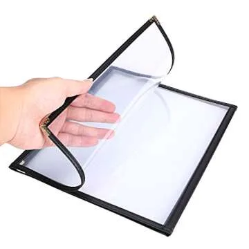 OwnMy 3PCS 8.5 x 11 Inch Menu Covers, Triple Fold 6 View Transparent Restaurant Menu Covers Book with Leatherette Trim and Decorative Corners, Fit for Standard Letter Size Paper