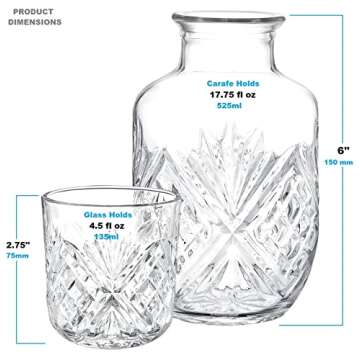 DUHALINE Crystal Bedside Carafe and Glass Set, Crystal Bedside Night Carafe Pitcher and Tumbler Glass Set, 2 Piece Water Pitcher And Cup Night Set (17.75 oz or 525 ml)