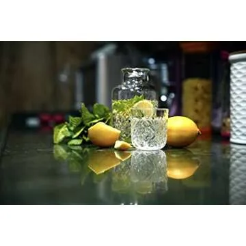 DUHALINE Crystal Bedside Carafe and Glass Set, Crystal Bedside Night Carafe Pitcher and Tumbler Glass Set, 2 Piece Water Pitcher And Cup Night Set (17.75 oz or 525 ml)