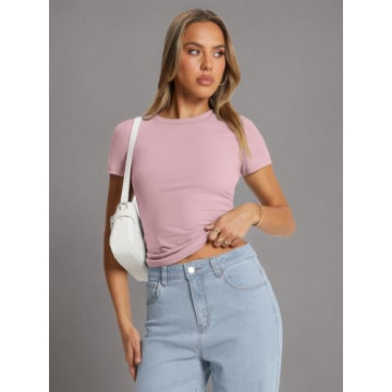 Trendy Queen Women's Basic Crewneck Crop Tee for Summer Style