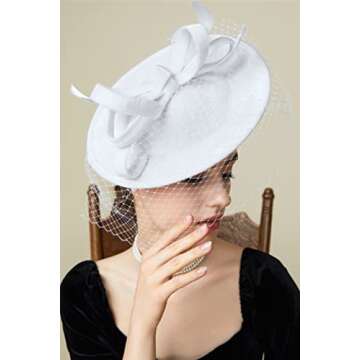 BABEYOND Tea Party Fascinator Kentucky Hat Fascinator Cocktail Pillbox Hat Derby Headband White