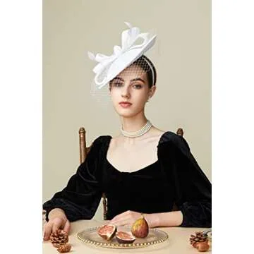 BABEYOND Tea Party Fascinator Kentucky Hat Fascinator Cocktail Pillbox Hat Derby Headband White