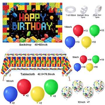 Golray 112pcs Building Block Birthday Party Decorations for Boys Kids Brick Balloon Arch Garland Kit...