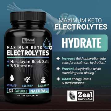 Keto Electrolyte Supplement (120 Capsules) Maximum Keto Electrolytes Supplements Pills w Pink Himalayan Salt, B Vitamins, Magnesium and Potassium Supplement - Salt Pills & Electrolyte Tablets