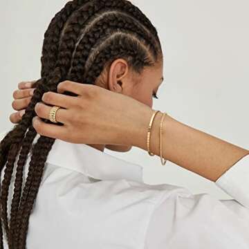 PERNNLA PEARL 18K Gold Cuff Bangle Bracelets for Women Statement Rectangular Stackable Bracelets Adj...