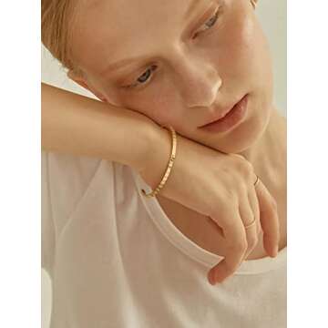 PERNNLA PEARL 18K Gold Cuff Bangle Bracelets for Women Statement Rectangular Stackable Bracelets Adjustable Dainty Love Thin Gold Bracelet