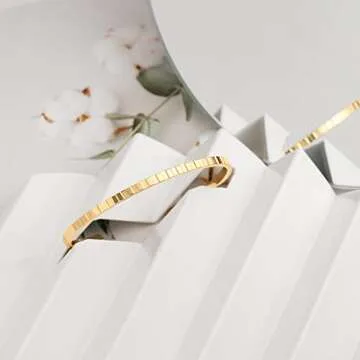 PERNNLA PEARL 18K Gold Cuff Bangle Bracelets for Women Statement Rectangular Stackable Bracelets Adjustable Dainty Love Thin Gold Bracelet