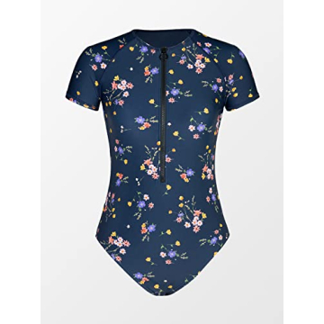 CUPSHE One Piece Swimsuit for Women High Neck Zipper Short Sleeve Floral Bathing Suits