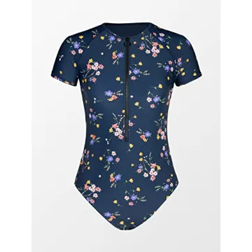 CUPSHE One Piece Swimsuit for Women High Neck Zipper Short Sleeve Floral Bathing Suits