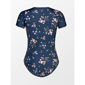 CUPSHE One Piece Swimsuit for Women High Neck Zipper Short Sleeve Floral Bathing Suits