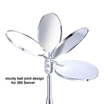 Zhehao 4 Pieces Magnetic Pick-Up Grabber Tool with LED Light including 8 lb/ 1 lb Pick-Up Rod and Round/Square Inspection Mirror, Telescoping Handle 360 Swivel for Extra Viewing Pickup Dead Angle