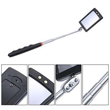 Zhehao 4 Pieces Magnetic Pick-Up Grabber Tool with LED Light including 8 lb/ 1 lb Pick-Up Rod and Round/Square Inspection Mirror, Telescoping Handle 360 Swivel for Extra Viewing Pickup Dead Angle