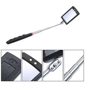 Zhehao 4 Pieces Magnetic Pick-Up Grabber Tool with LED Light including 8 lb/ 1 lb Pick-Up Rod and Round/Square Inspection Mirror, Telescoping Handle 360 Swivel for Extra Viewing Pickup Dead Angle
