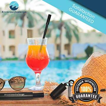 Reusable Metal Straws for Drinking - Collapsible Folding Stainless Steel Portable Straw Set with Case and Cleaning Brush by #nostrawchallenge - Black Colour