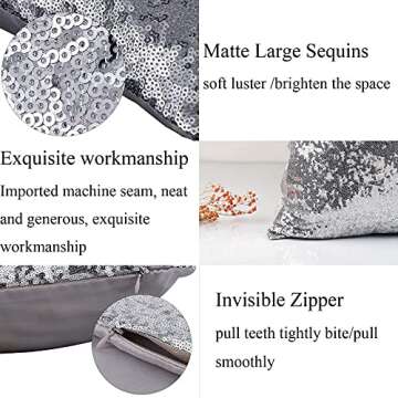 2PCS Sequins Pillows Sliver Decorative Throw Pillows,18"x18" Textile Glitter Square Solid Throw Pill...