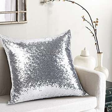 2PCS Sequins Pillows Sliver Decorative Throw Pillows,18"x18" Textile Glitter Square Solid Throw Pillow Covers Cushion Case Hidden Zipper Design for Home Decoration Bed Living Room Party Wedding