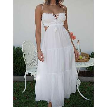 FEORJGP Women Summer Spaghetti Strap Long Boho Maxi Dress - Comfortable & Stylish!
