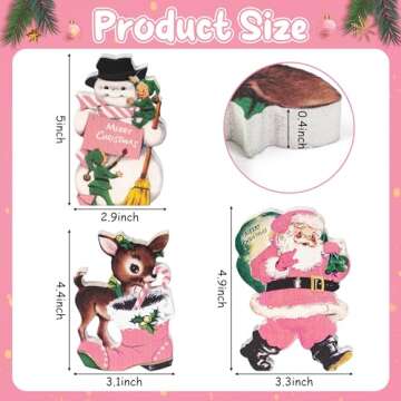 BkeeCten 3pcs Vintage Pink Christmas Theme Wooden Table Topper Centerpiece Decoration Signs, Victori...