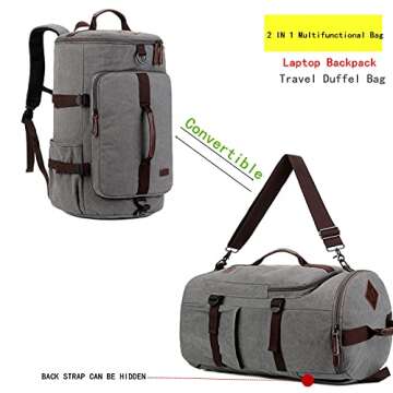 BAOSHA Canvas Weekender Travel Duffel Backpack Hybrid Hiking Rucksack Laptop Backpack for Outdoor Sports Gym HB-26(Grey)